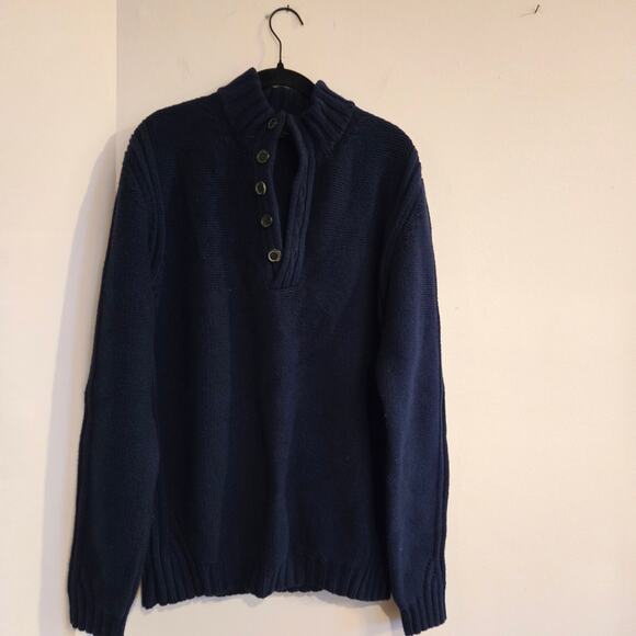Ermenegildo Zegna Wool Sweater Size XL/54 Navy Chunky Mock Neck 5 Button - Picture 1 of 14
